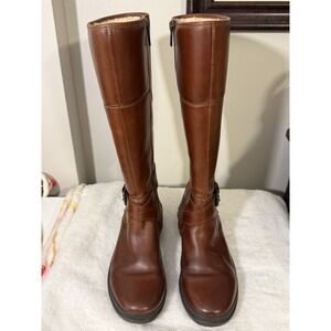 UGG EVANNA Women's Tall Leather Boots Zip Up Size 6 Reddish Brown Buckle